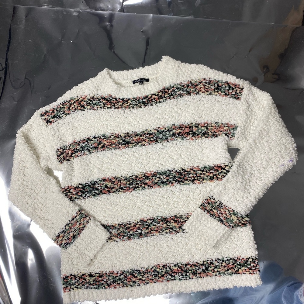 Women's Textured Sweater - Multicolor Stripes